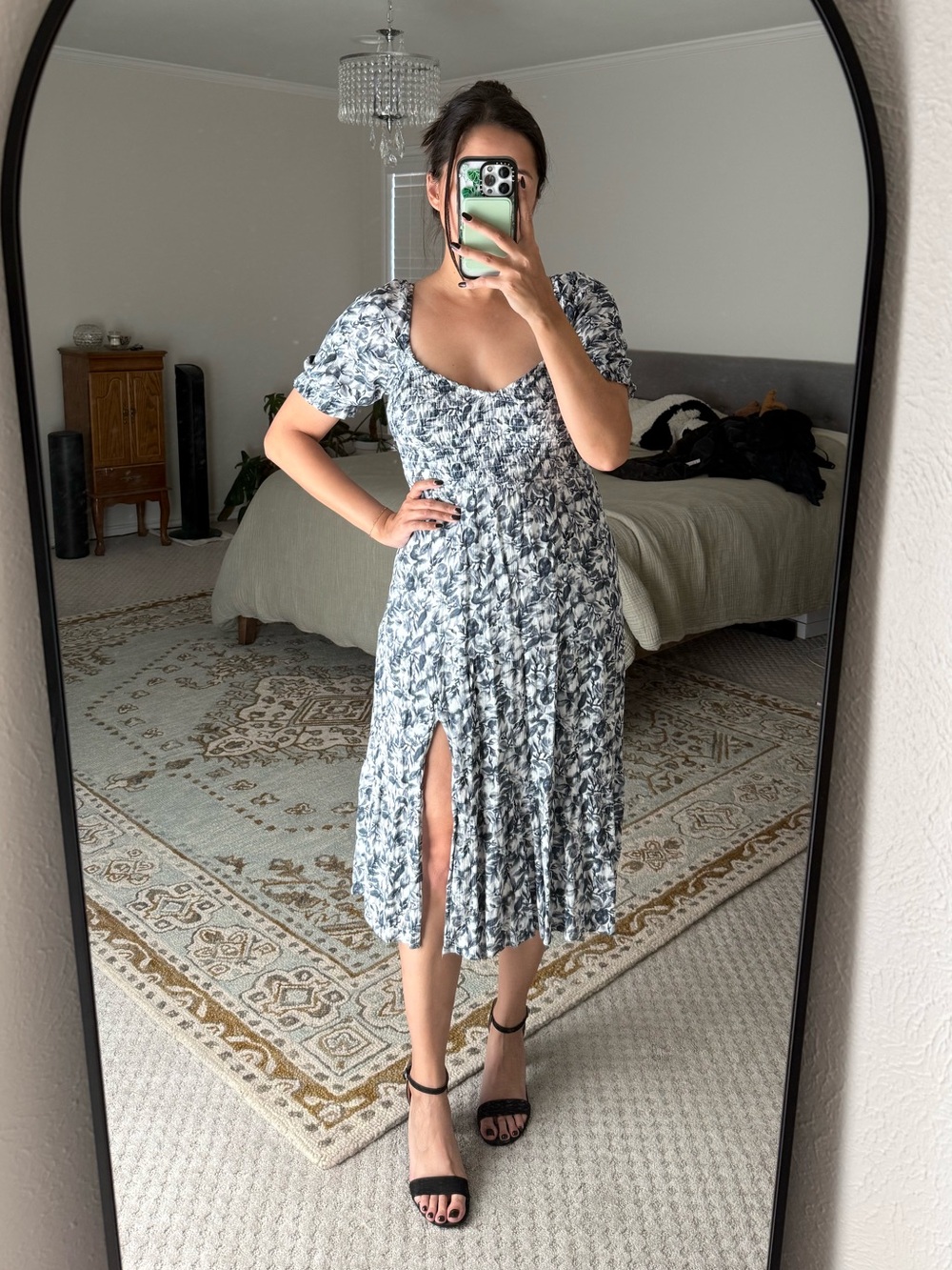 Abercrombie & Fitch Blue Floral Smocked Midi Dress
